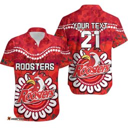 Custom Personalised Roosters Rugby ANZAC Hawaiian Shirt Camouflage Poppy