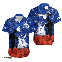 North Melbourne Football ANZAC Hawaiian Shirt Kangaroos Aboriginal Mix Poppy Camouflage