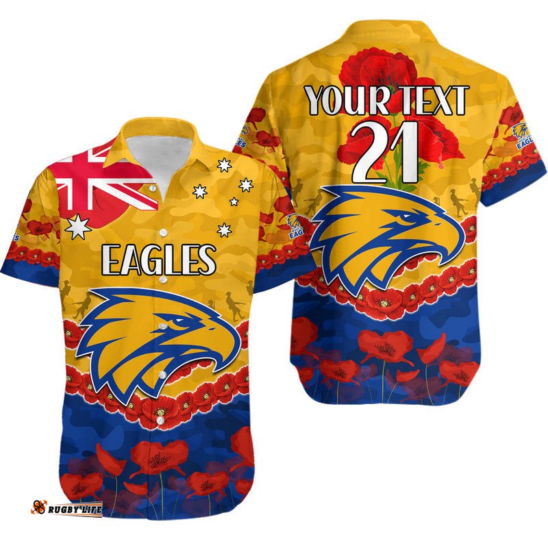 Custom Personalised West Coast Eagles Football ANZAC Hawaiian Shirt Lest We Forget