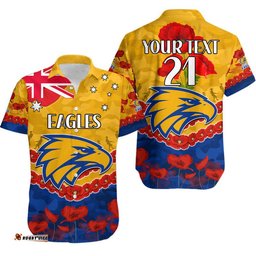 Custom Personalised West Coast Eagles Football ANZAC Hawaiian Shirt Lest We Forget