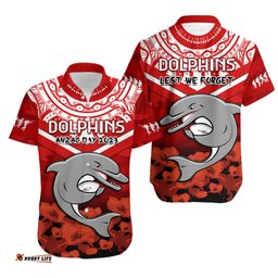 Dolphins Rugby ANZAC Hawaiian Shirt Dots Poppy Mix Camouflage Lest We Forget
