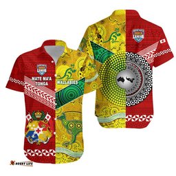 Mate Ma'a Tonga Ngatu And Australia Wallabies Aboriginal Hawaiian Shirt Rugby Together