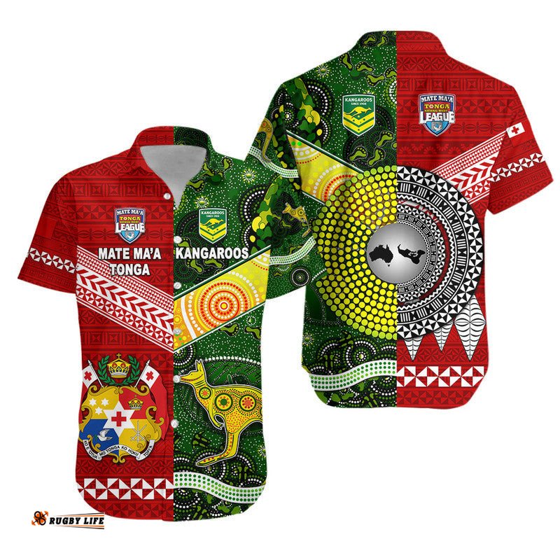 Mate Ma'a Tonga Ngatu And Australia Kangaroos Aboriginal Hawaiian Shirt Rugby Together