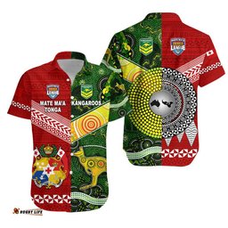 Mate Ma'a Tonga Ngatu And Australia Kangaroos Aboriginal Hawaiian Shirt Rugby Together