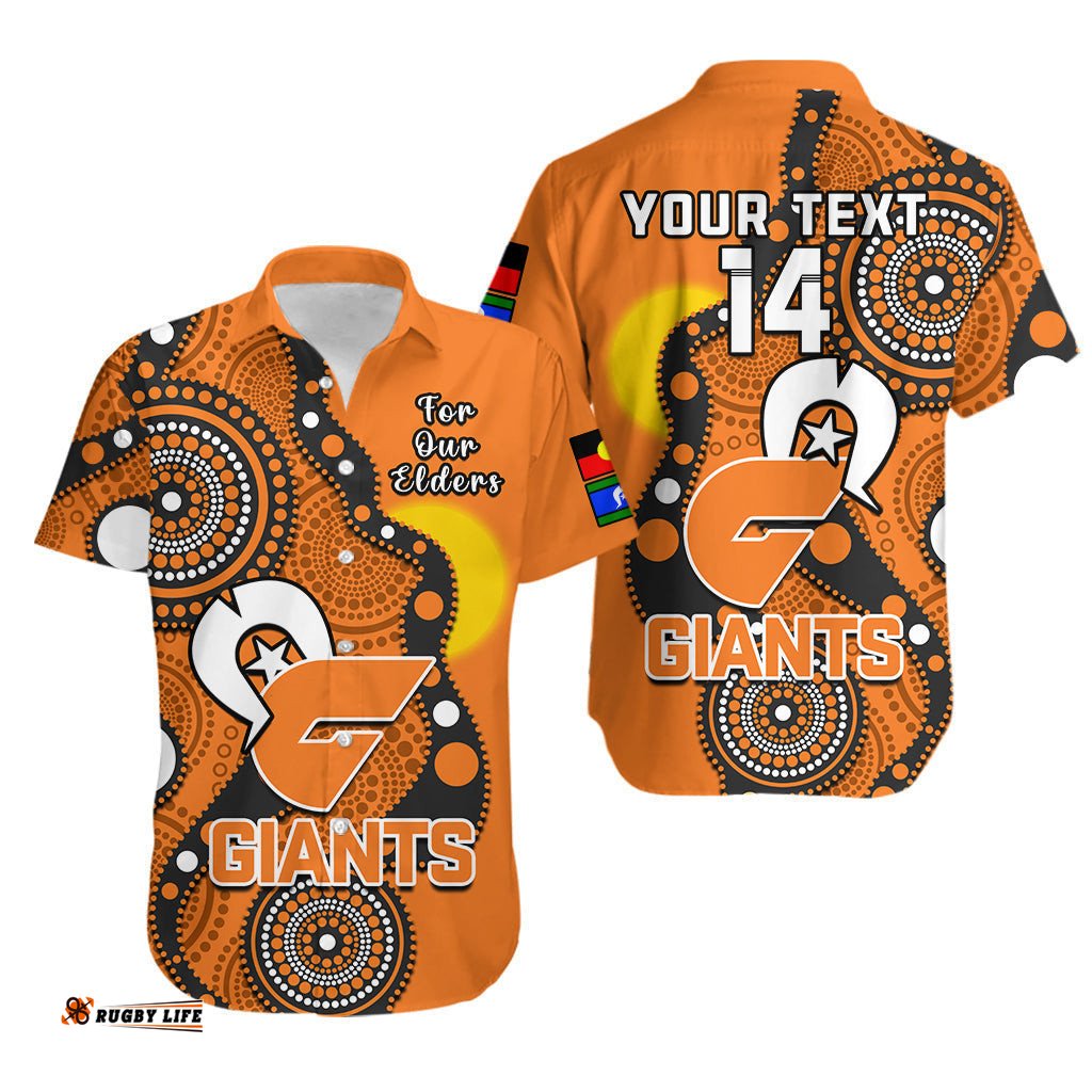 Custom Text And Number GWS Giants Football NAIDOC Hawaiian Shirt Indigenous For Our Elders