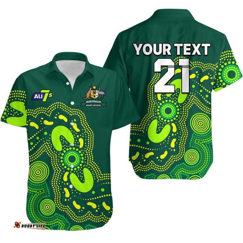 Custom Text And Number Australia Rugby Sevens Hawaiian Shirt Aboriginal