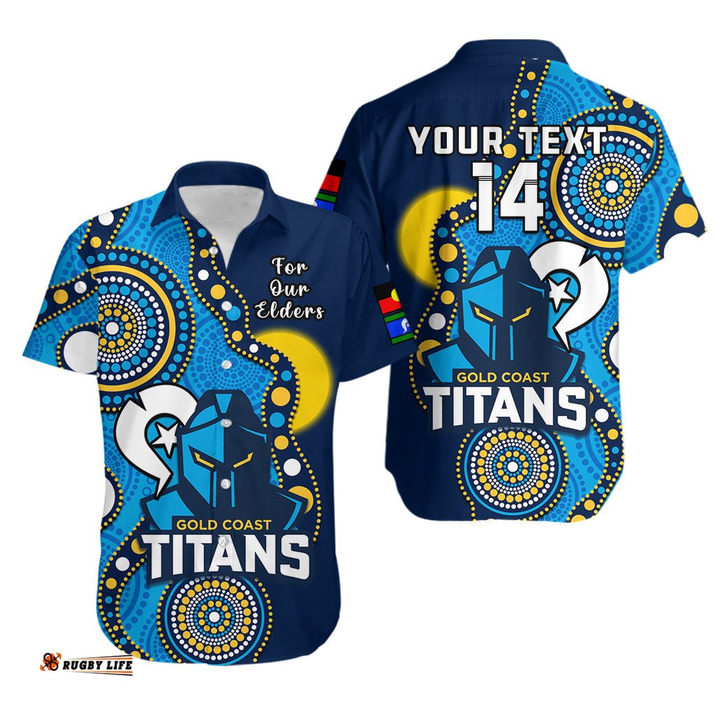 Custom Text And Number Titans Rugby NAIDOC Hawaiian Shirt Indigenous For Our Elders