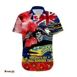Custom Personalised ANZAC Eels Rugby Hawaiian Shirt We Shall Remember