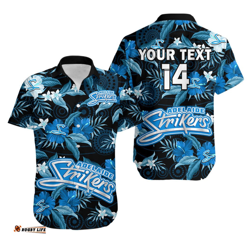 Custom Text And Number Adelaide Strikers Cricket Hawaiian Shirt Aboriginal Art Mix Tropical Flowers