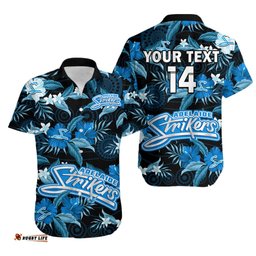 Custom Text And Number Adelaide Strikers Cricket Hawaiian Shirt Aboriginal Art Mix Tropical Flowers