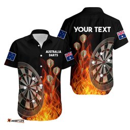 Custom Personalised Australia Darts Fire Burning Black Style Hawaiian Shirt
