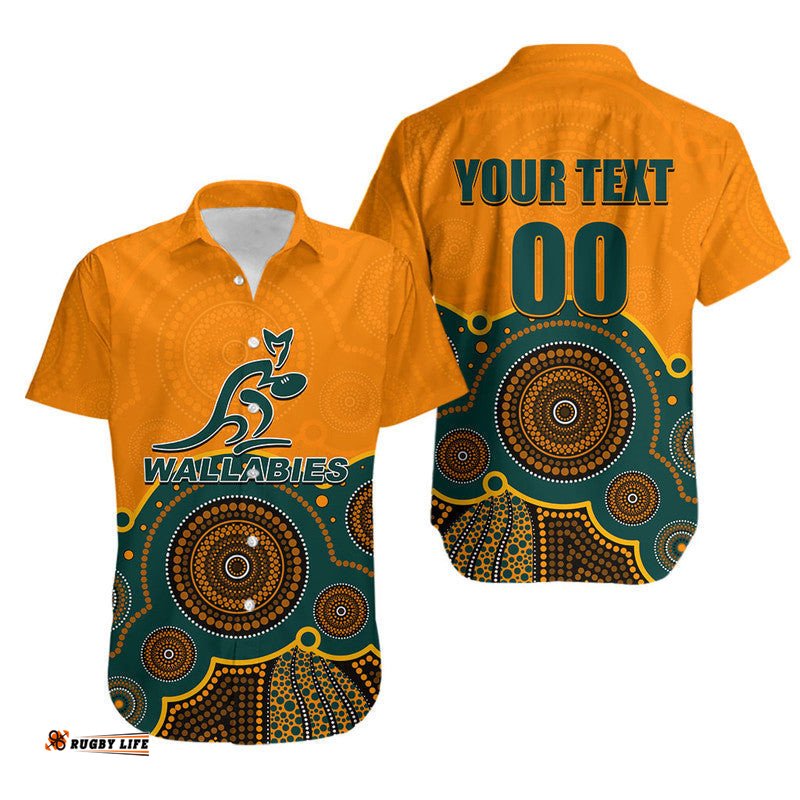 Custom Personalised And Number Australia Rugby Wallabies Hawaiian Shirt Aboriginal