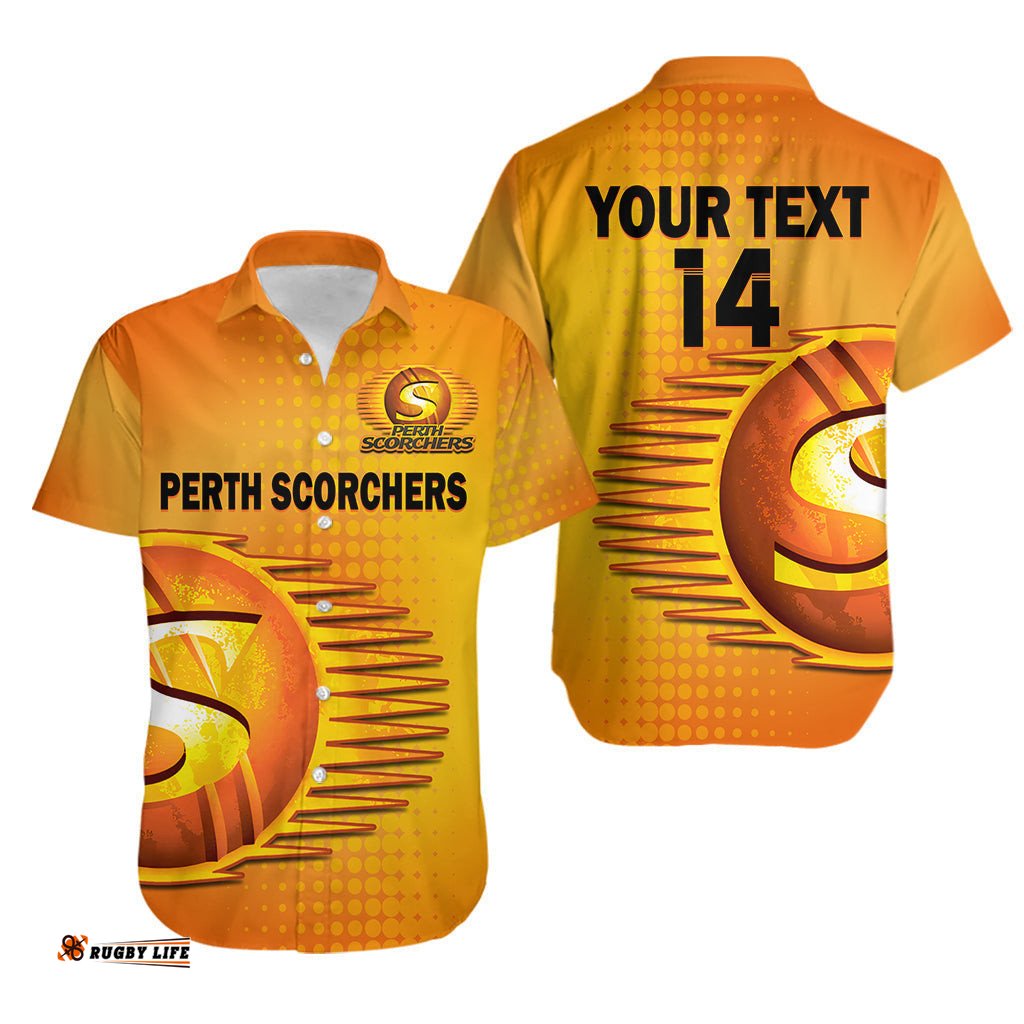 Custom Text And Number Perth Scorchers Cricket Hawaiian Shirt Simple Style