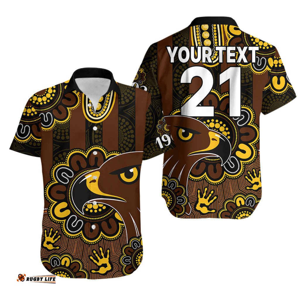 Custom Personalised AFL Hawthorn Hawks 1902 Aboriginal Hawaiian Shirt