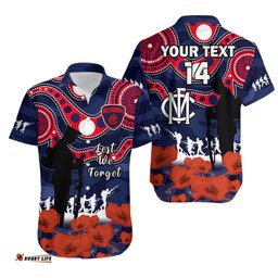 Custom Text And Number Melbourne Football ANZAC Hawaiian Shirt Demons Aboriginal Mix Poppy Camouflage