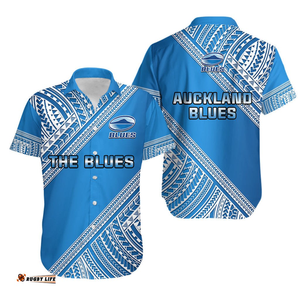 Blues Rugby Hawaiian Shirt Aotearoa Super Auckland Polynesian Pattern