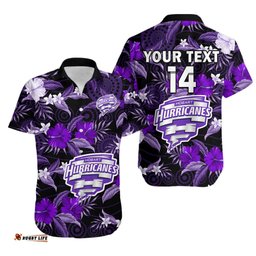 Custom Text And Number Hobart Hurricanes Cricket Hawaiian Shirt Aboriginal Art Mix Tropical Flowers