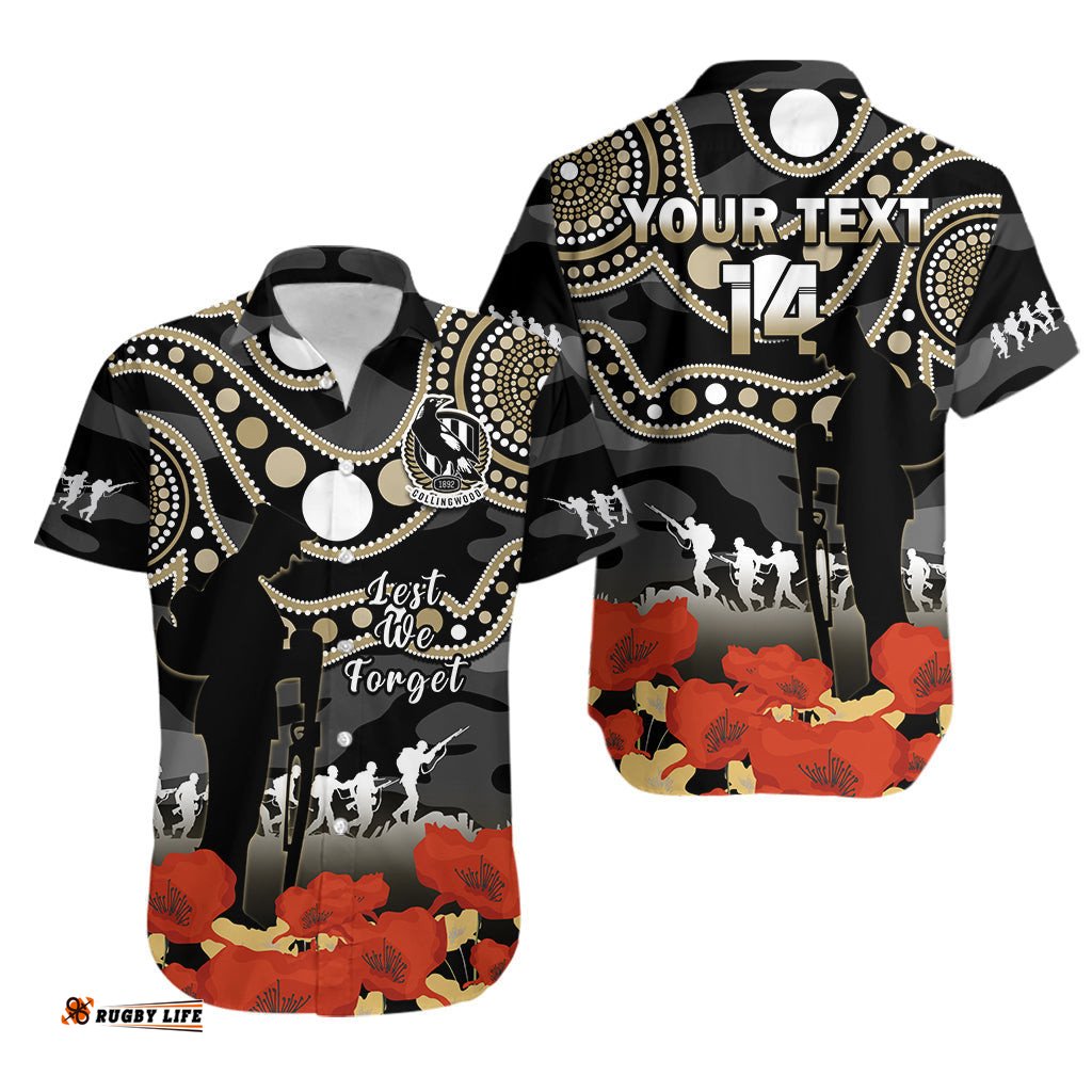 Custom Text And Number Collingwood Football ANZAC Hawaiian Shirt Aboriginal Mix Poppy Camouflage