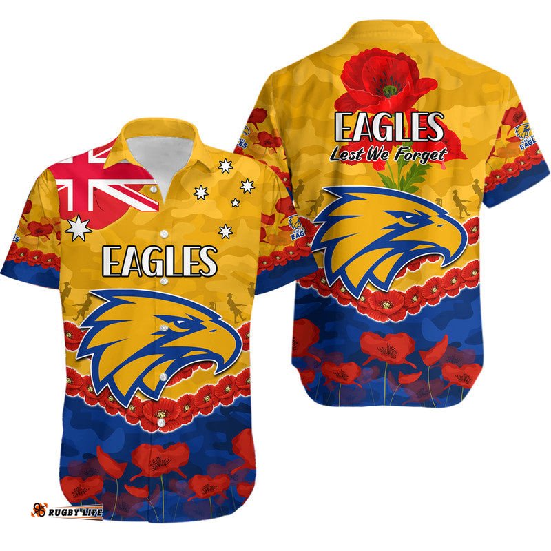 West Coast Eagles Football ANZAC Hawaiian Shirt Lest We Forget
