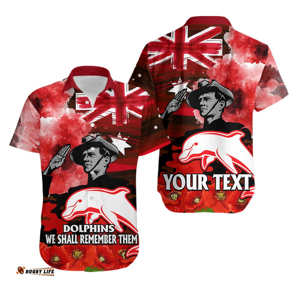 Custom Personalised ANZAC Dolphins Rugby Hawaiian Shirt We Shall Remember