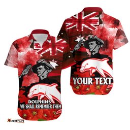 Custom Personalised ANZAC Dolphins Rugby Hawaiian Shirt We Shall Remember