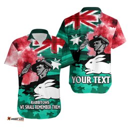 Custom Personalised ANZAC Rabbitohs Rugby Hawaiian Shirt We Shall Remember