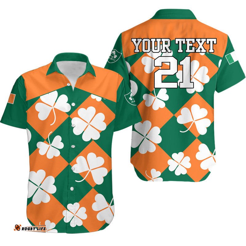 Custom Text And Number Ireland Rugby Sevens Hawaiian Shirt Shamrock Sporty Style