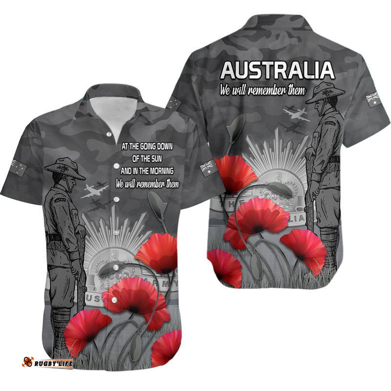 Remembrance Day Hawaiian Shirt Soldier Australian Army Rising Sun With Red Poppy