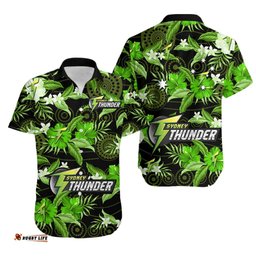 Sydney Thunder Cricket Hawaiian Shirt Aboriginal Art Mix Tropical Flowers