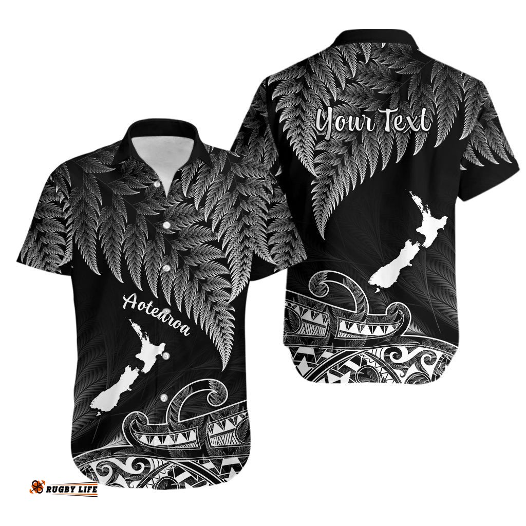Custom Personalised New Zealand Silver Fern Hawaiian Shirt Aotearoa Map Maori