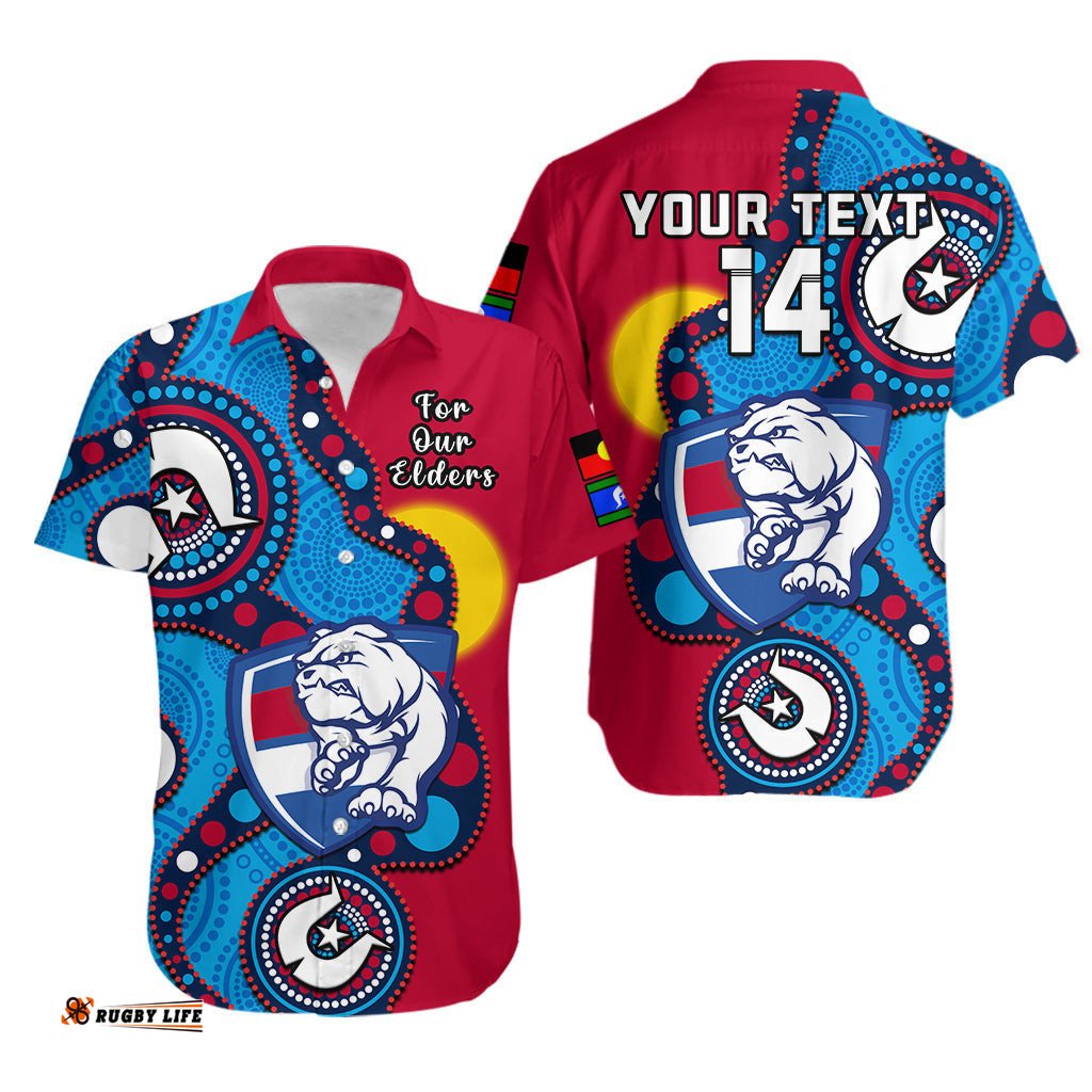 Custom Text And Number Western Bulldogs Football NAIDOC Hawaiian Shirt Indigenous For Our Elders