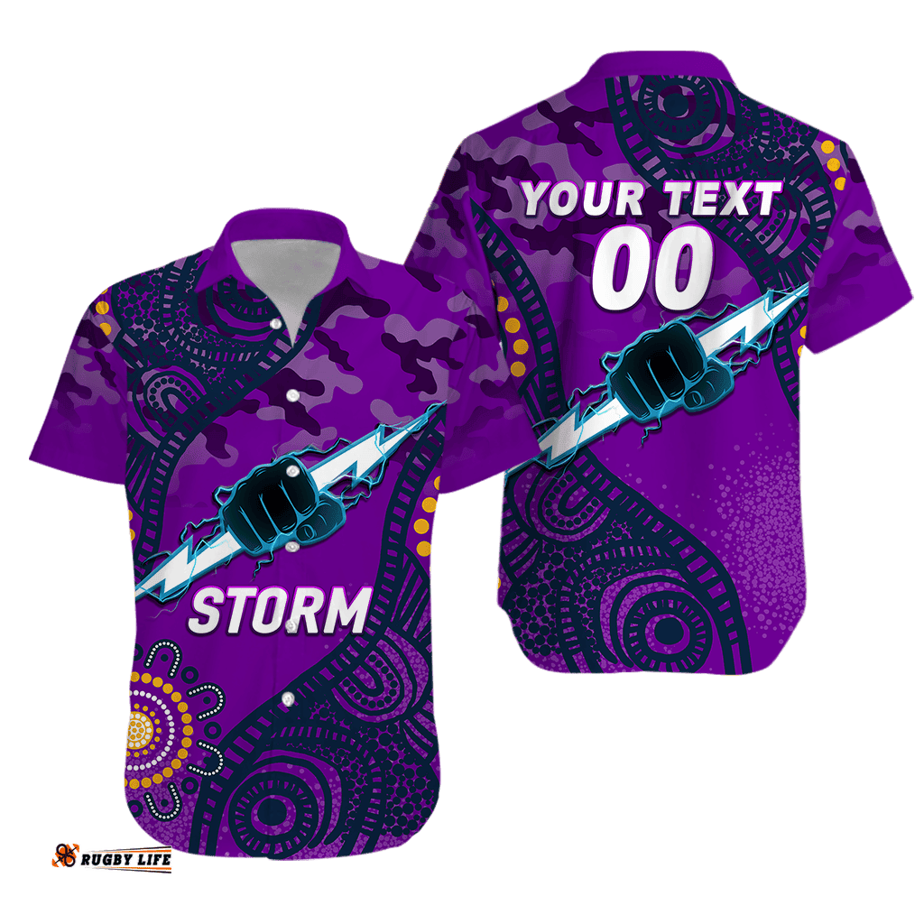 Custom Personalised Storm Rugby ANZAC Day Camouflage Indigenous Art Hawaiian Shirt