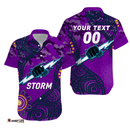 Custom Personalised Storm Rugby ANZAC Day Camouflage Indigenous Art Hawaiian Shirt