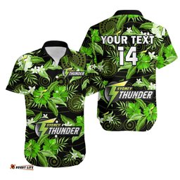Custom Text And Number Sydney Thunder Cricket Hawaiian Shirt Aboriginal Art Mix Tropical Flowers