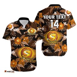 Custom Text And Number Perth Scorchers Cricket Hawaiian Shirt Aboriginal Art Mix Tropical Flowers