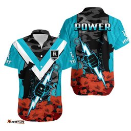 Port Adelaide Football ANZAC Hawaiian Shirt Power Aboriginal Mix Poppy Camouflage