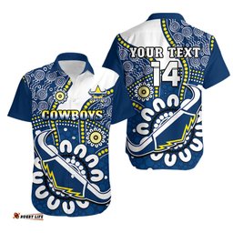 Custom Text And Number Cowboys Rugby Hawaiian Shirt Indigenous Art