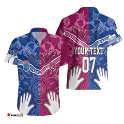 Personalised QLD Maroons Mix NSW Blues Indigenous Hawaiian Shirt Rugby State of Origin