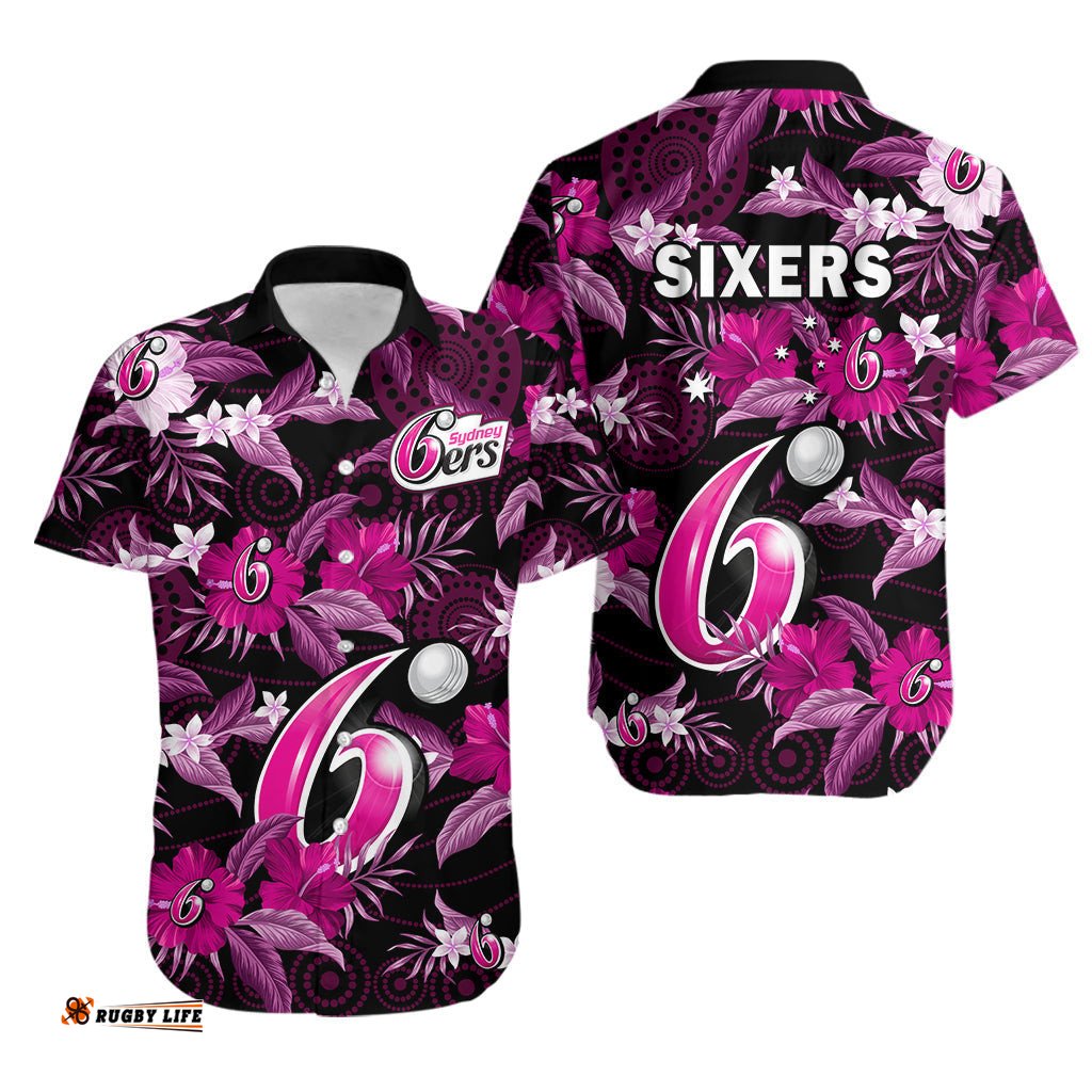 Sydney Sixers Cricket Hawaiian Shirt Aboriginal Art Mix Tropical Flowers