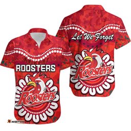 Roosters Rugby ANZAC Hawaiian Shirt Camouflage Poppy