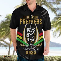 Personalised NRL Panthers Hawaiian Shirt Premiers Three Peat Proud Of Our Boys Black