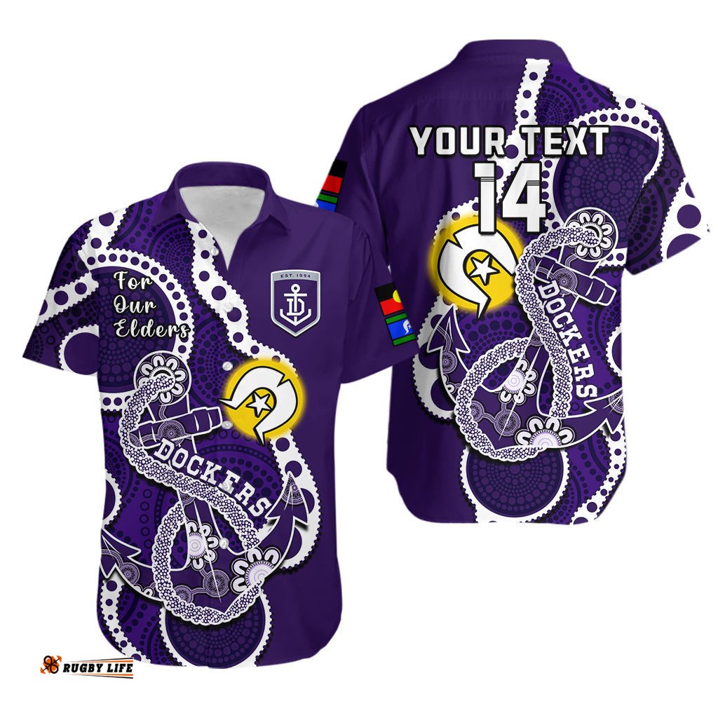 Custom Text And Number Fremantle Football NAIDOC Hawaiian Shirt Dockers For Our Elders Indigenous Art