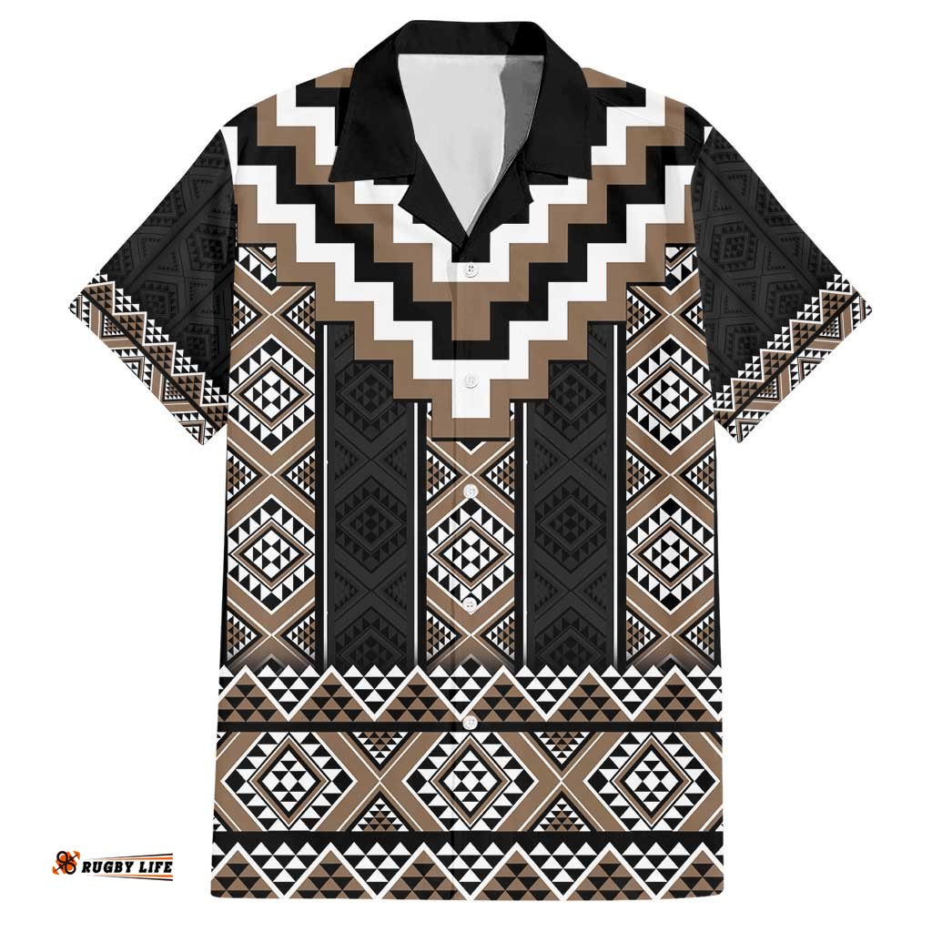 Brown Taniko Aotearoa Hawaiian Shirt Niho Taniwha Mix Poutama