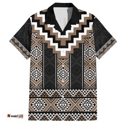 Brown Taniko Aotearoa Hawaiian Shirt Niho Taniwha Mix Poutama