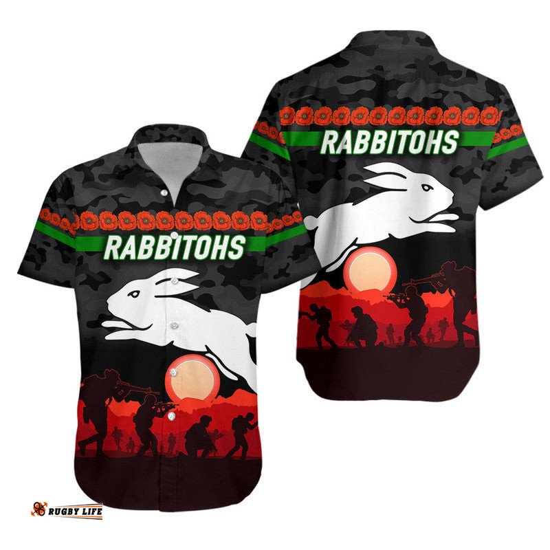 South Sydney Rabbitohs ANZAC Hawaiian Shirt Simple Style Black