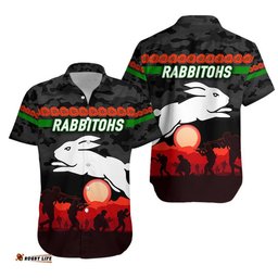 South Sydney Rabbitohs ANZAC Hawaiian Shirt Simple Style Black