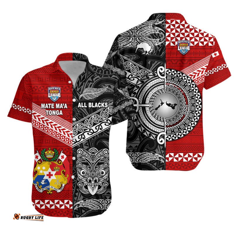 Mate Ma'a Tonga Ngatu And New Zealand Maori All Black Aboriginal Hawaiian Shirt Rugby Together
