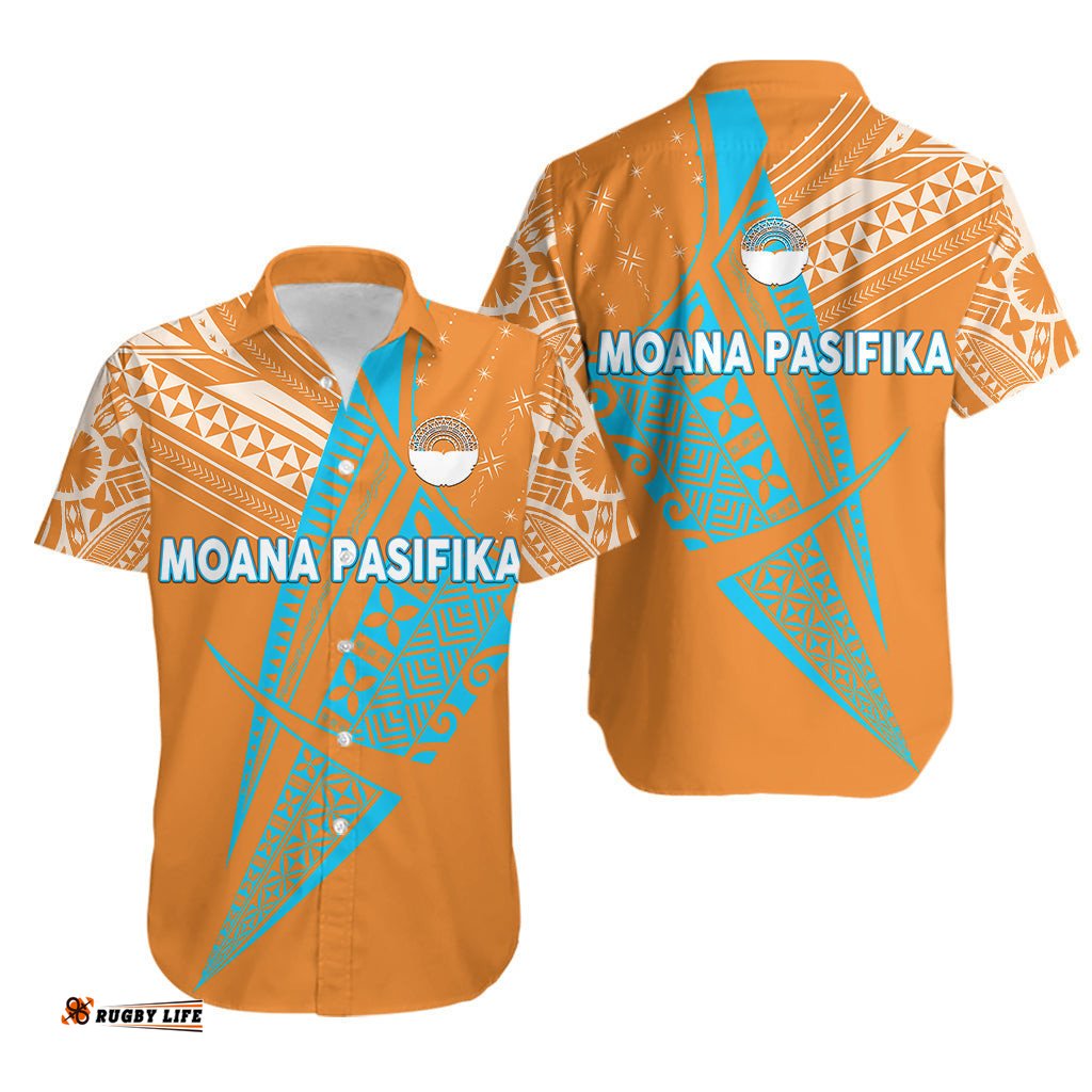 Moana Pasifika Super Rugby Tapa Pacific Island Original Orange Hawaiian Shirt