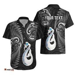 Personalised New Zealand Hawaiian Shirt Aotearoa Silver Fern With Manaia Maori Unique Black