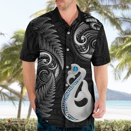 Personalised New Zealand Hawaiian Shirt Aotearoa Silver Fern With Manaia Maori Unique Black